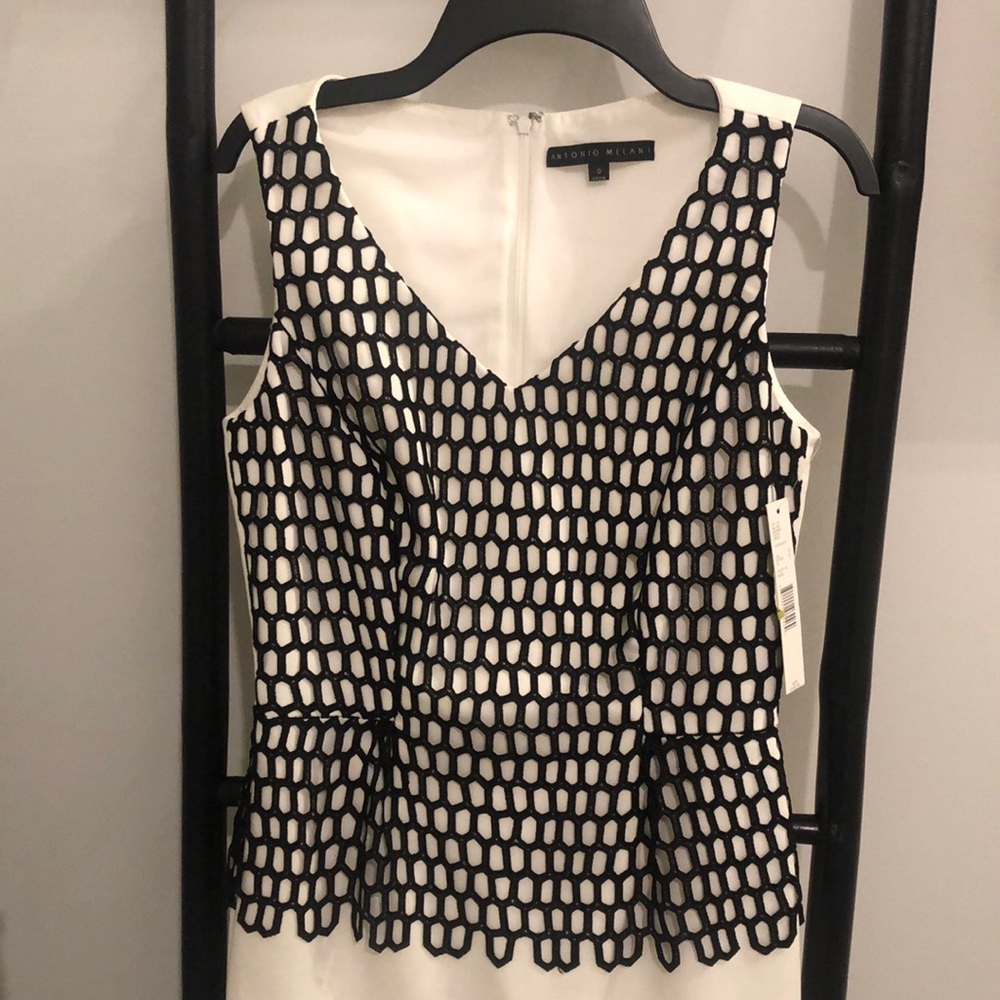 Antonio Melani Size 0 Black and White Embroidered Lace Overlay Dress
